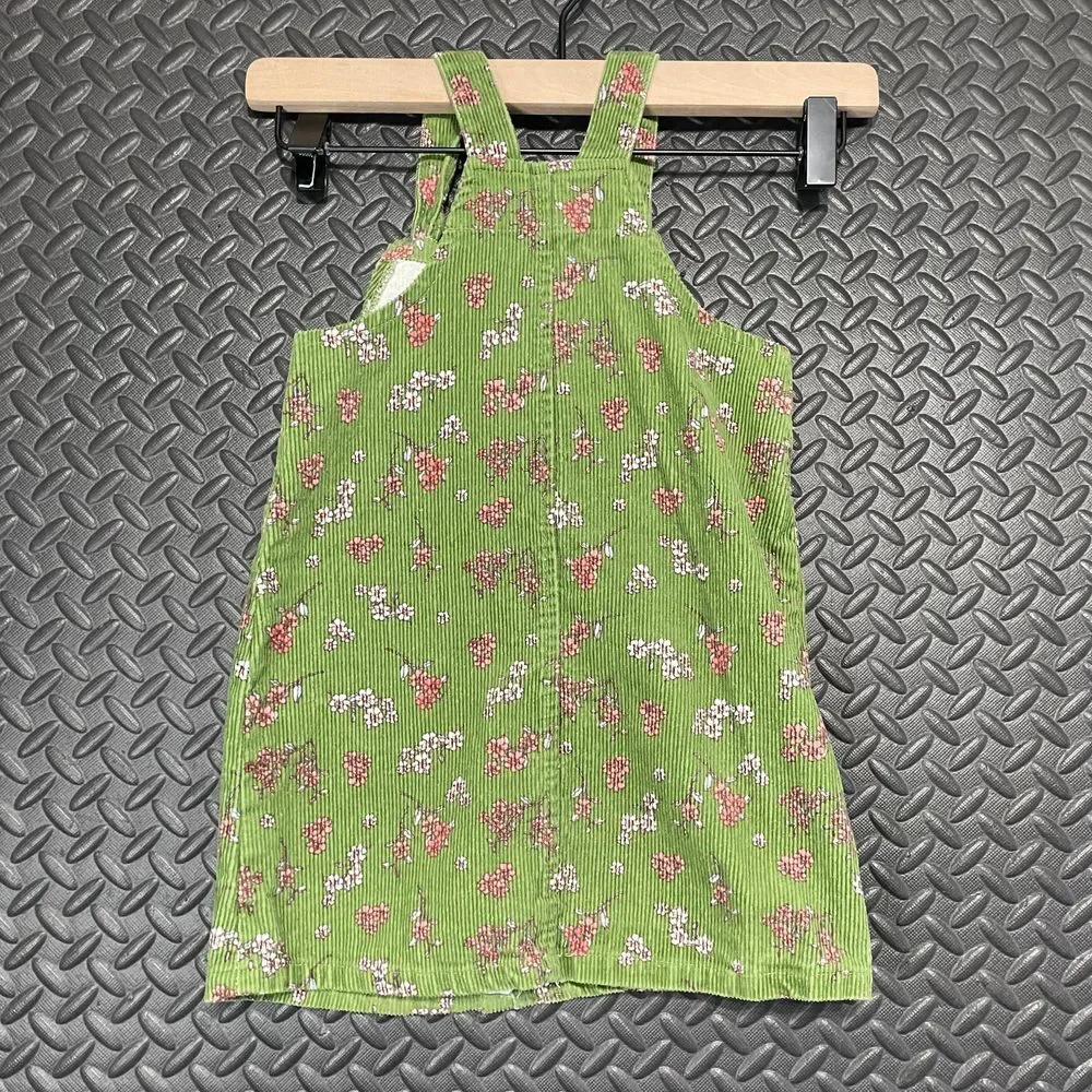 Btween Green Floral Pattern Corduroy Spring‎ Dress Girls Casual Wear Comfort 4T